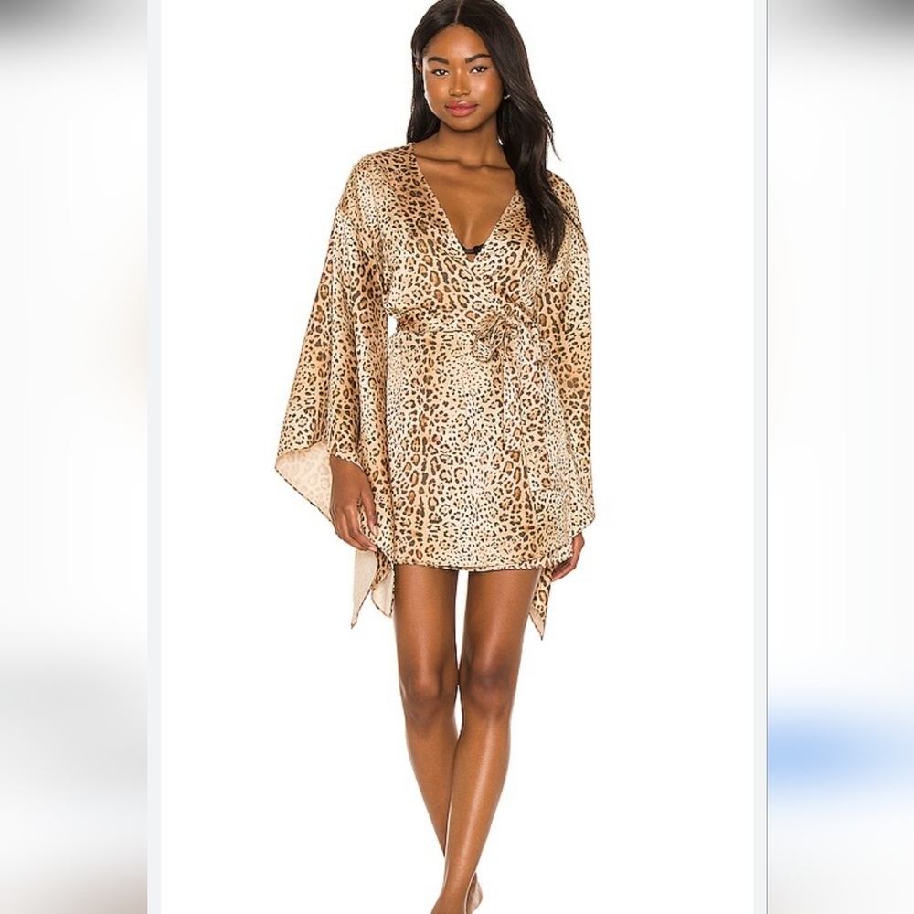 Michael Costello Revolve Leopard Print Kimono Sleeve Dress